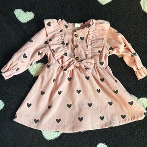 Corduroy black heart pink dress